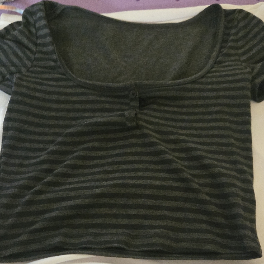 Charcoal Striped Women's Short Sleeve Top